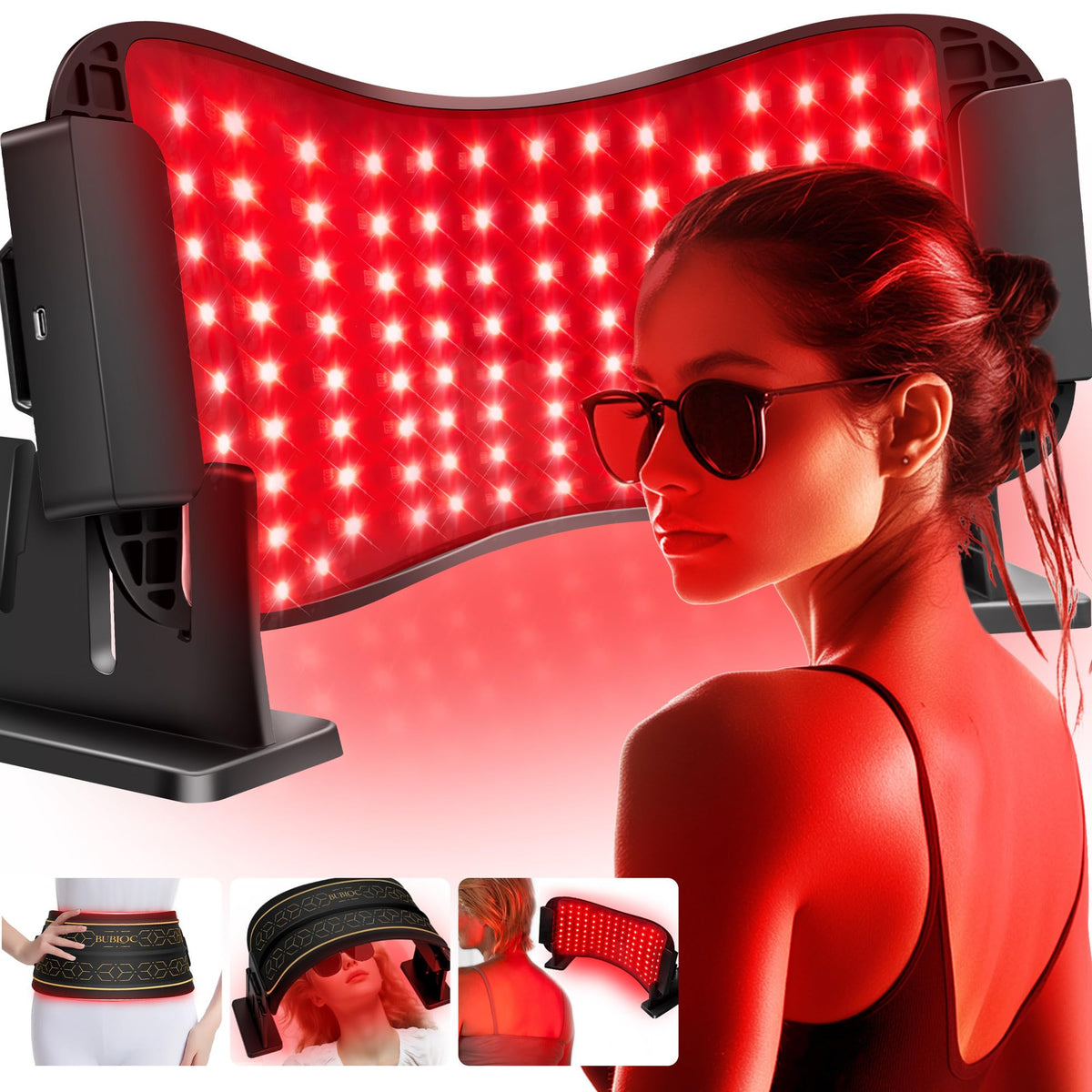 ZagMufe red light therapy belt worn on the wrist for hands-free sessions.