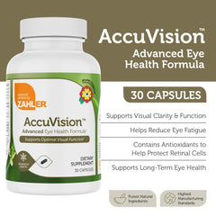 Zahler AccuVision box packaging showing product details and benefits.