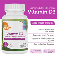 Zahler Vitamin D3 capsules close-up showing small, easy-to-swallow softgels.
