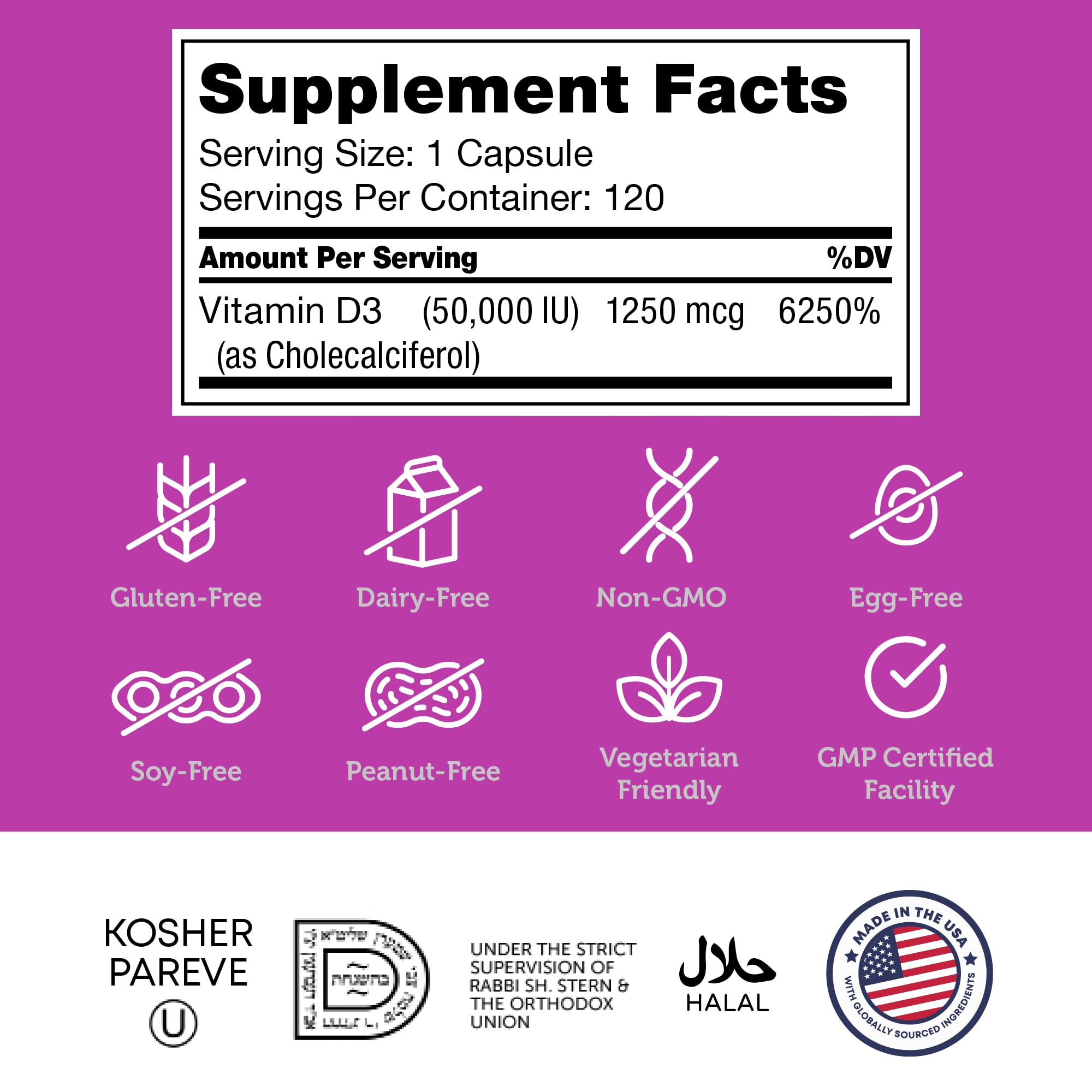Zahler Vitamin D3 bottle with kosher symbol emphasizing dietary compliance.