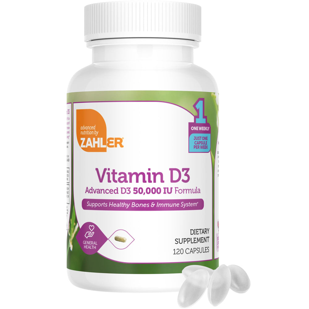 Zahler Vitamin D3 label highlighting kosher and vegetarian friendly formula.