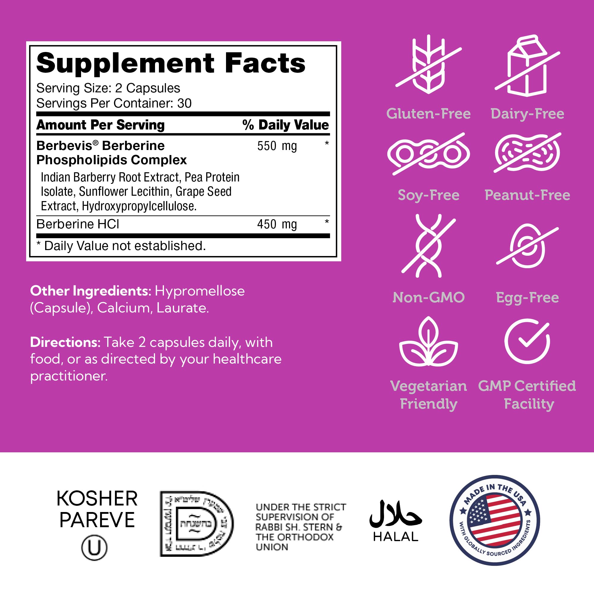 Zahler Berberine made-in-USA facility tag emphasizing quality.
