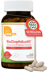 Zahler Biodophilus bottle on shelf with 60 billion cultures for digestive support.