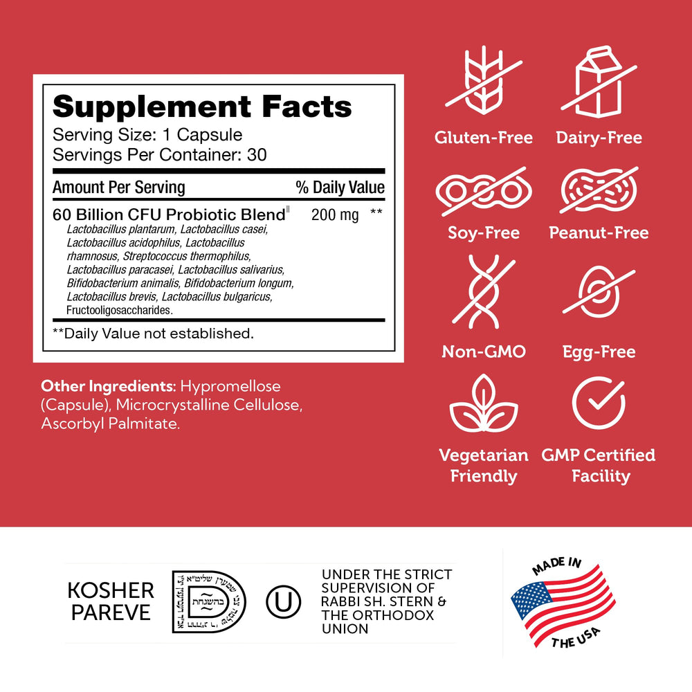 Zahler Biodophilus packaging shows 60B CFU per serving for digestive balance.