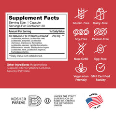 Zahler Biodophilus packaging shows 60B CFU per serving for digestive balance.
