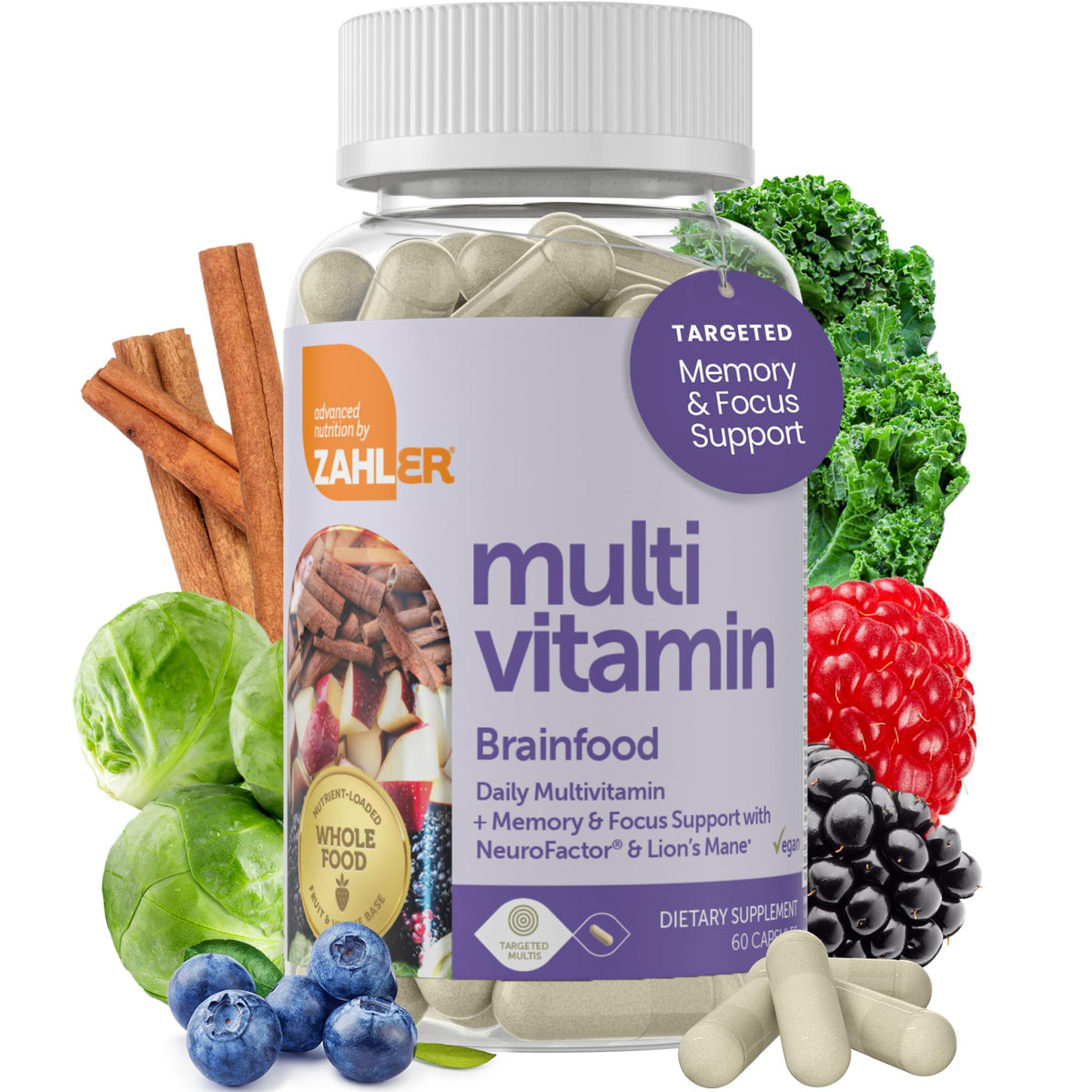 Zahler Brainfood multivitamin bottle front view for daily cognitive support.
