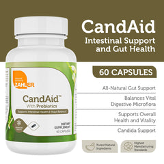 Zahler CandAid probiotic capsules close-up for digestive health.