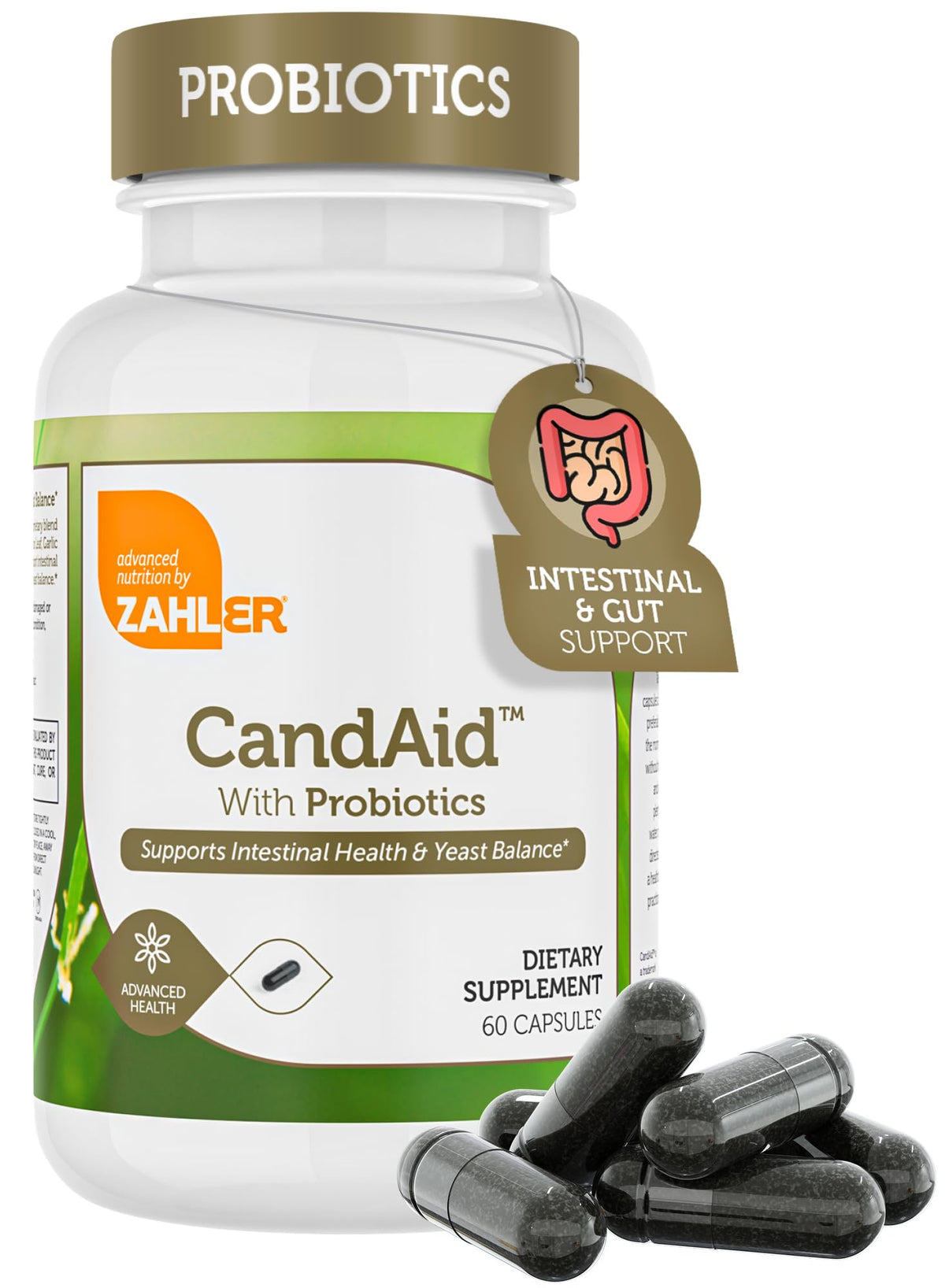 Zahler CandAid two-stage release bottle supports balanced gut microflora.