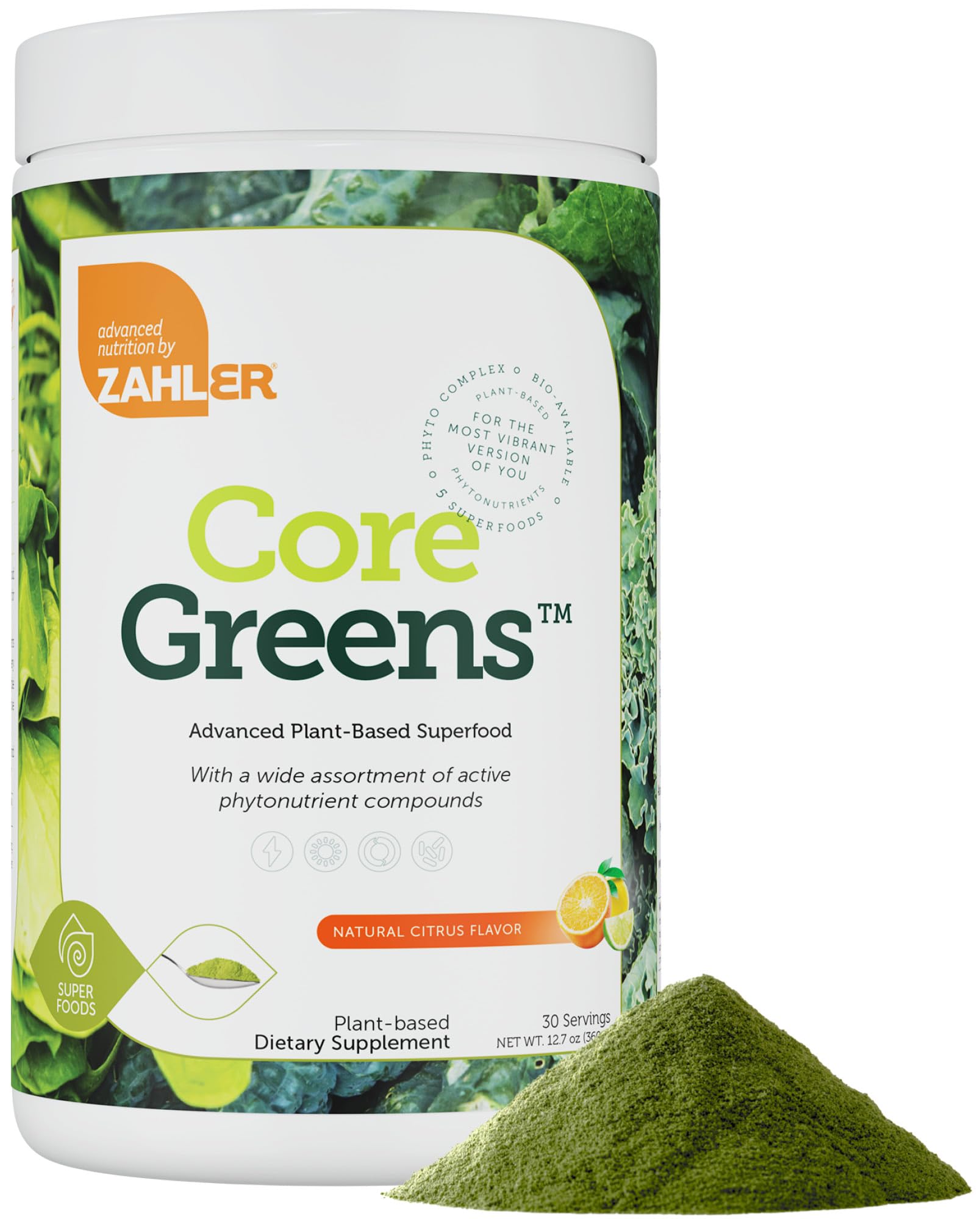 Zahler Core Greens bottle-front view for daily greens boost