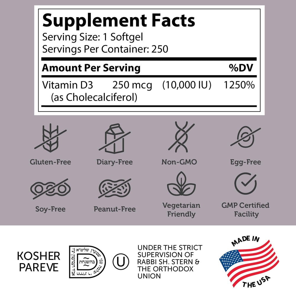 Close-up of Zahler D3 softgels showing easy-to-swallow capsules