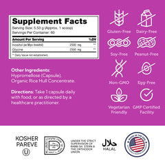 Closeup of Zahler Inositol capsules for nervous system support.
