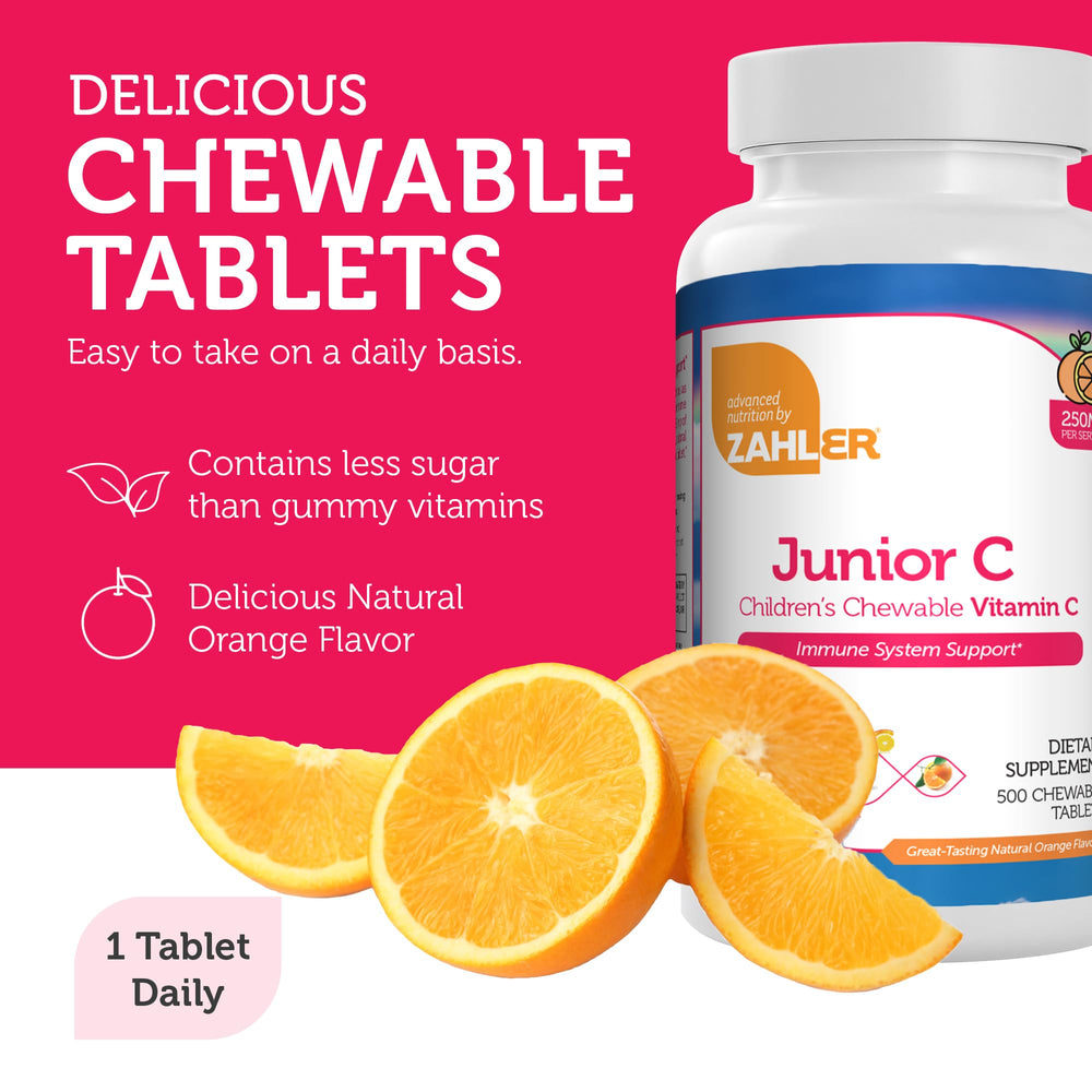 Zahler Junior C Advanced orange chewables being chewed by a child