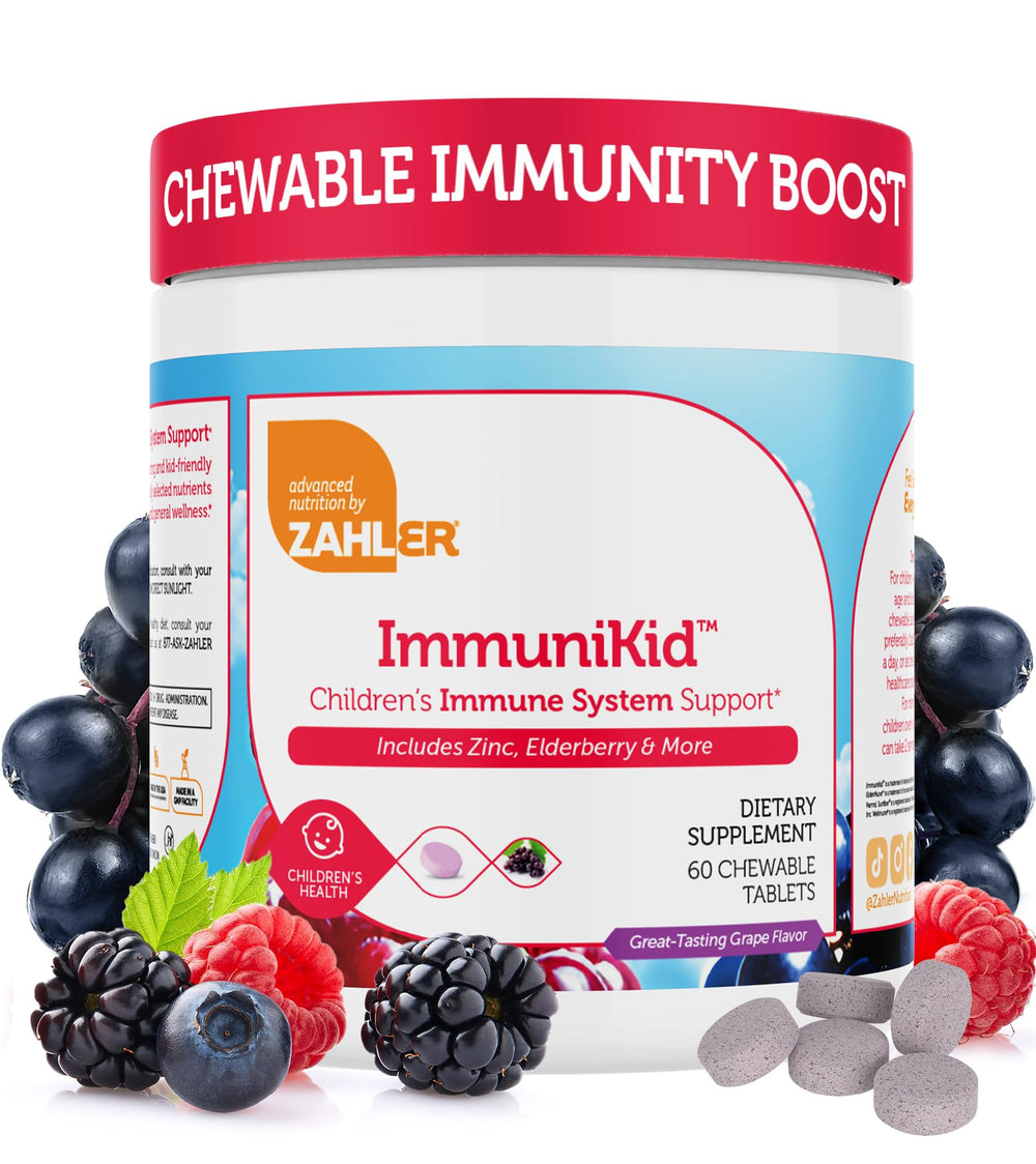 Zahler Kids Immune Support bottle with grape-flavored chews for daily immune health