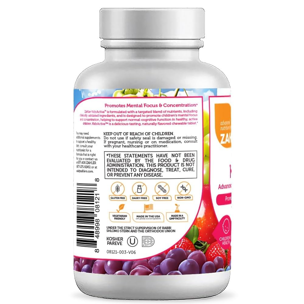 Zahler KidsActive USA-made GMP NSF kosher certification label on the bottle