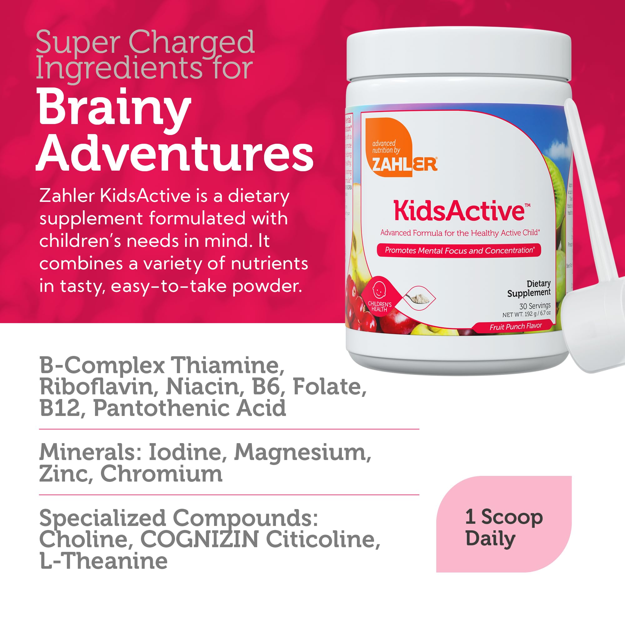 Zahler KidsActive serving scoop for precise dosing.