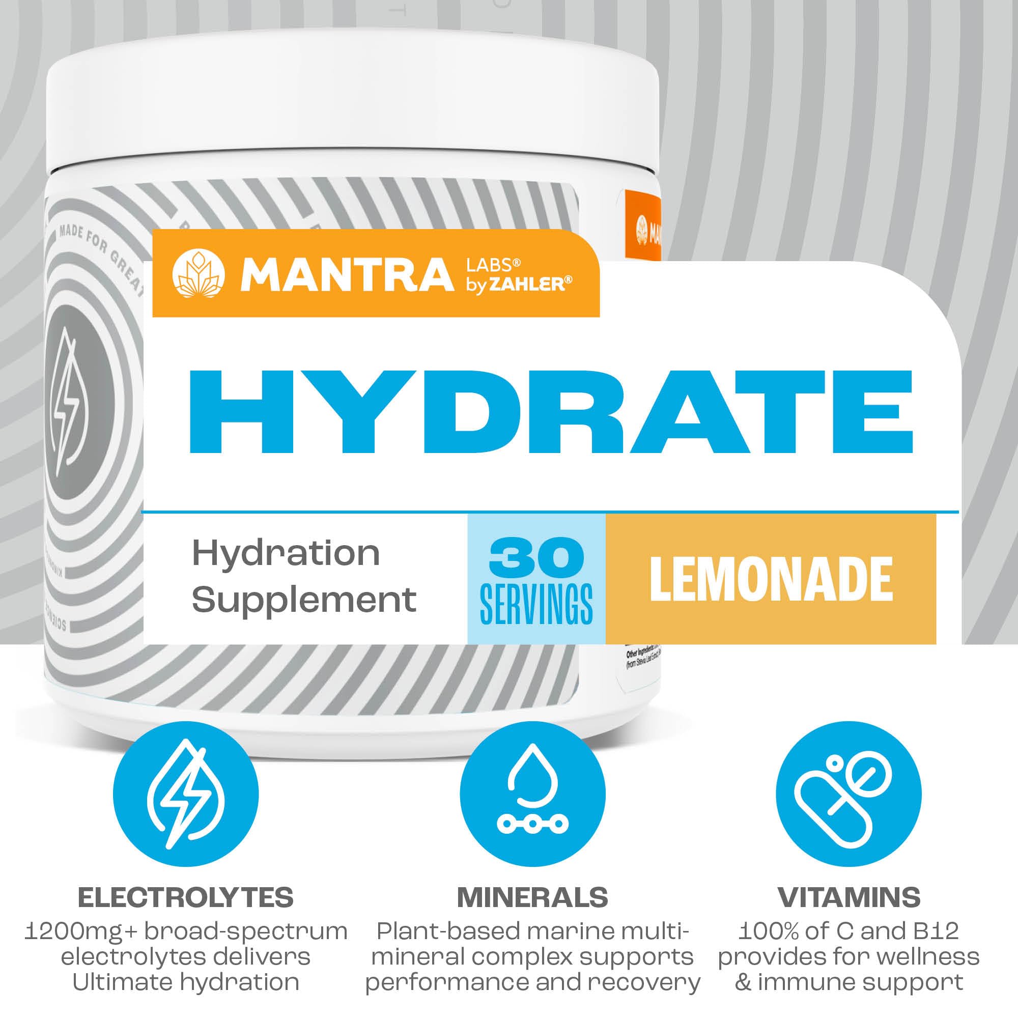 Zahler Mantra Hydrate glass with lemonade highlights flavorful, sugar-free hydration