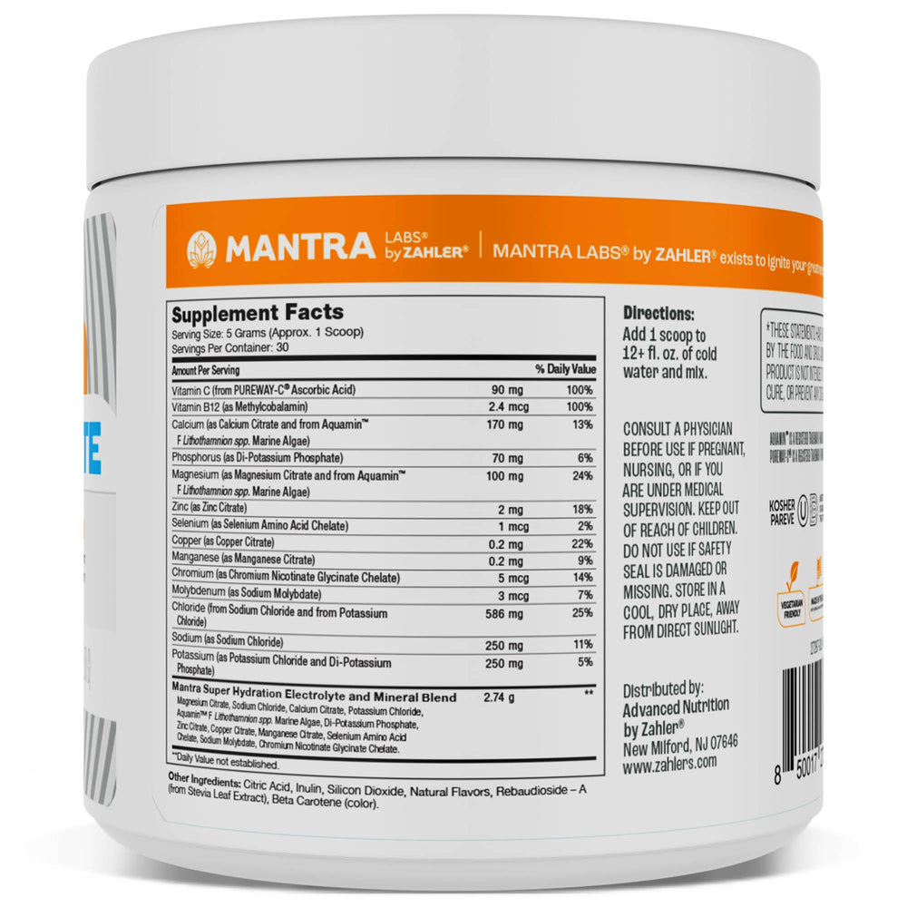 Zahler Mantra Hydrate powder scoop shows easy portioning for daily electrolyte intake