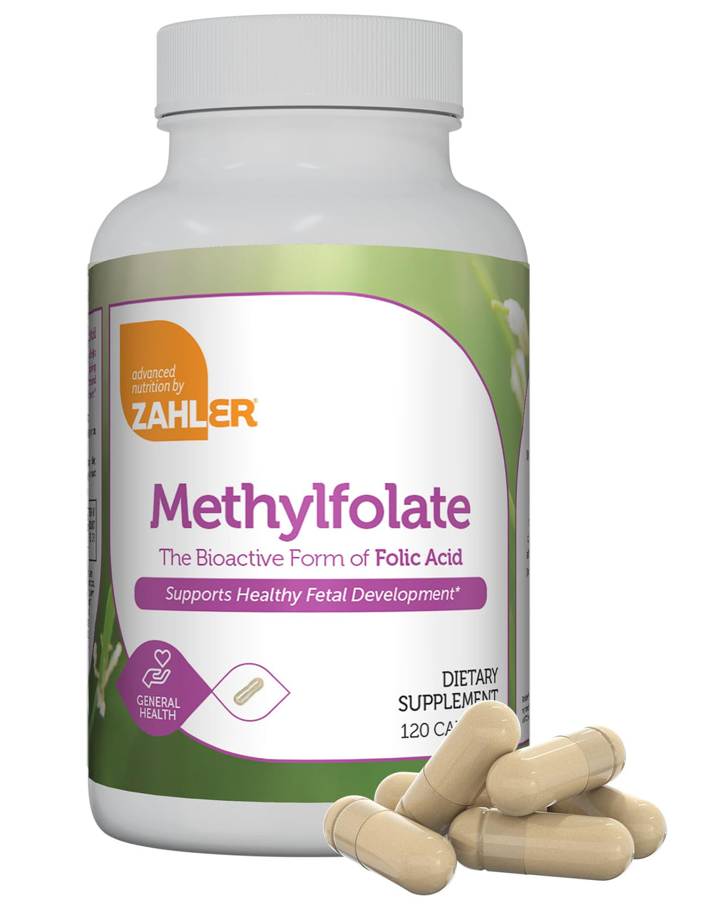 Zahler Methylfolate bottle front showcases 1000 mcg DFE for pregnancy support