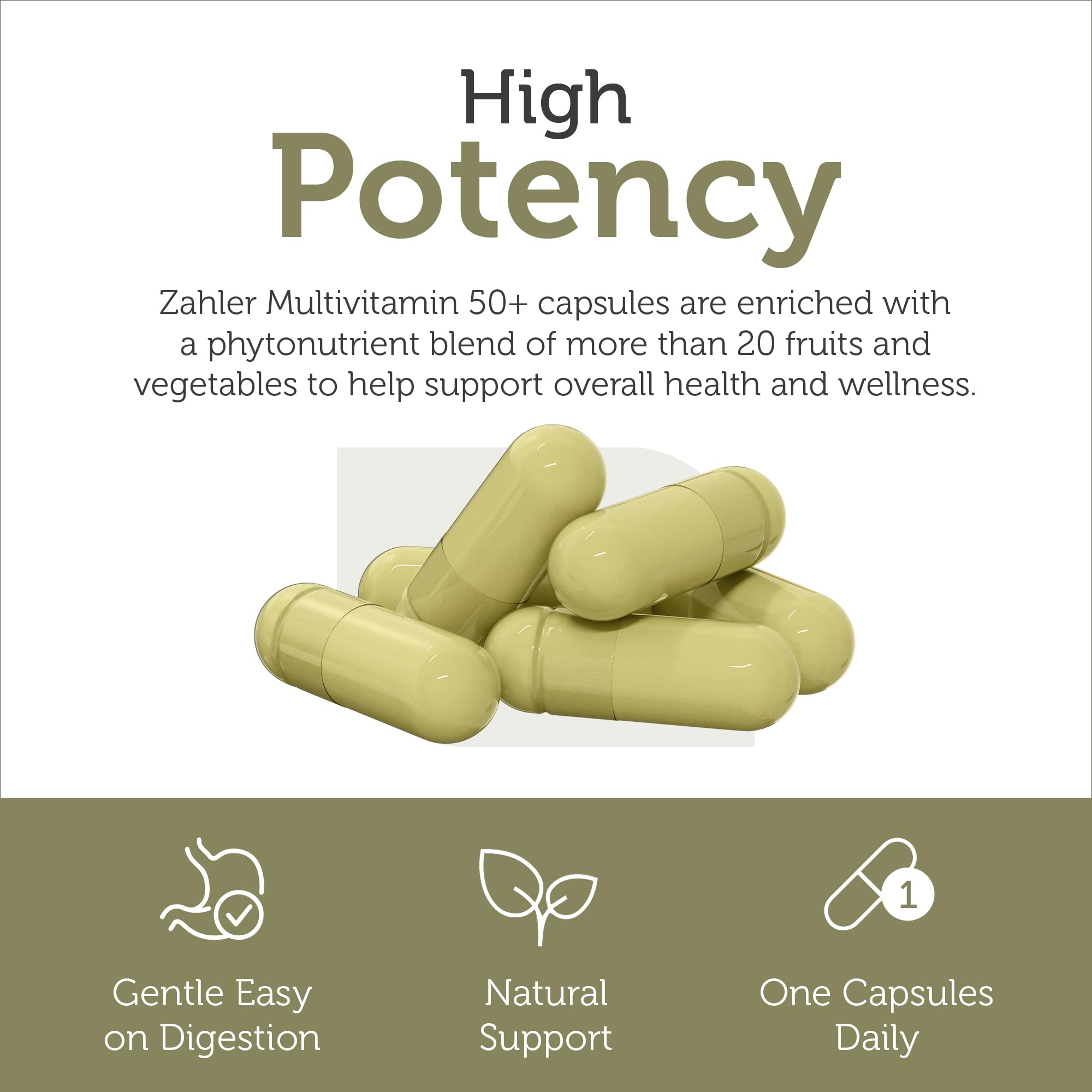 Zahler Multivitamin 50+ lutein capsule emphasis on eye health support.