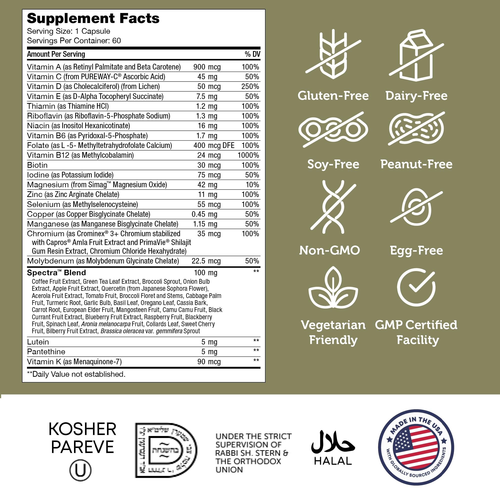 Zahler Multivitamin 50+ packaging showcasing USA-made GMP quality.