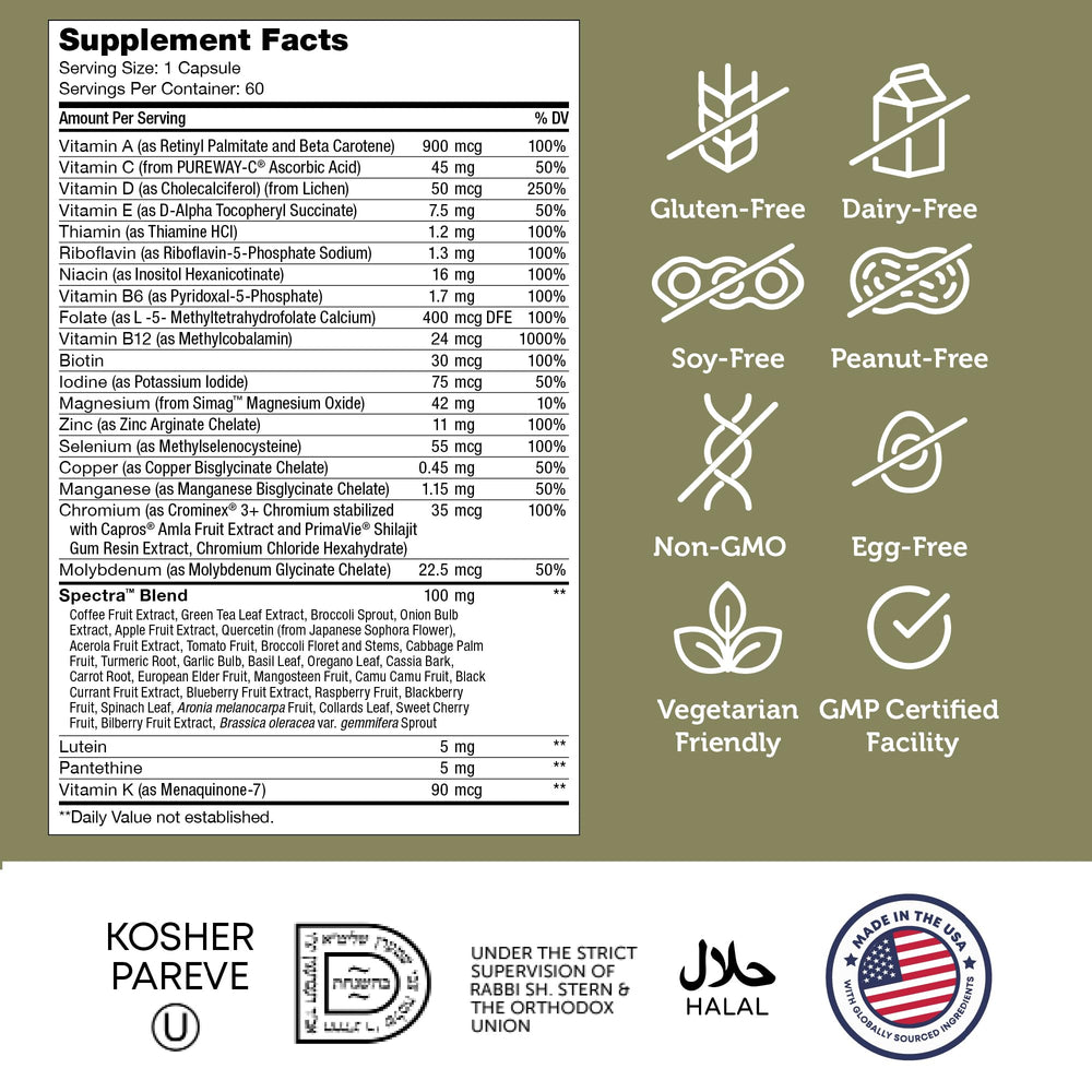 Zahler Multivitamin 50+ packaging showcasing USA-made GMP quality.