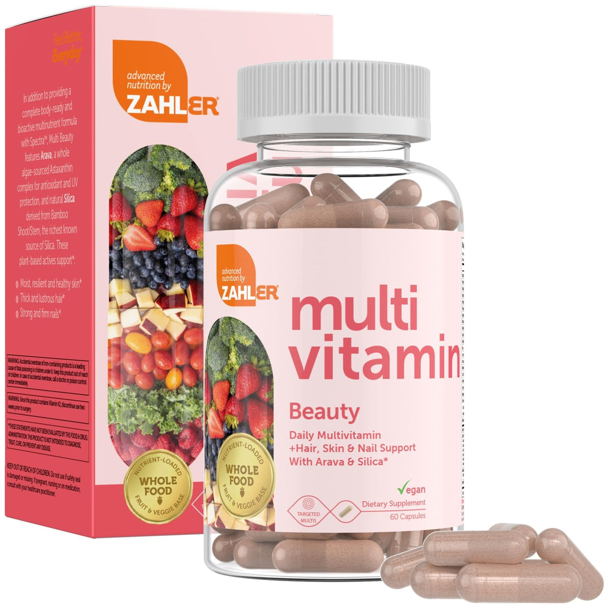 Zahler Multivitamin Beauty bottle with capsules for skin, hair and nails support.