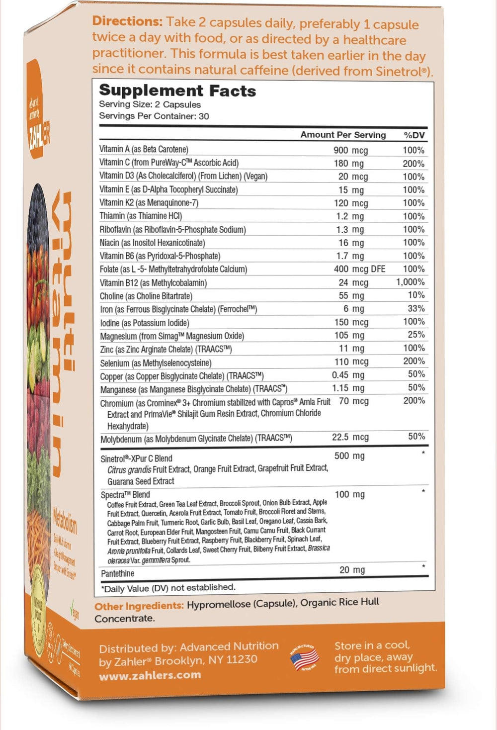 Zahler Multivitamin Metabolism capsules close-up for easy swallowing.
