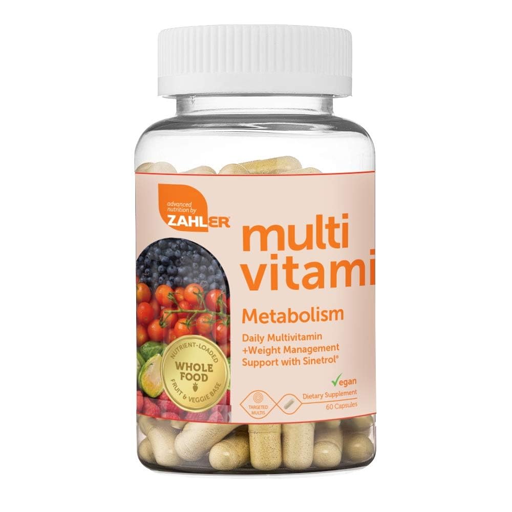 Zahler Multivitamin Metabolism kitchen scene with healthy meal.