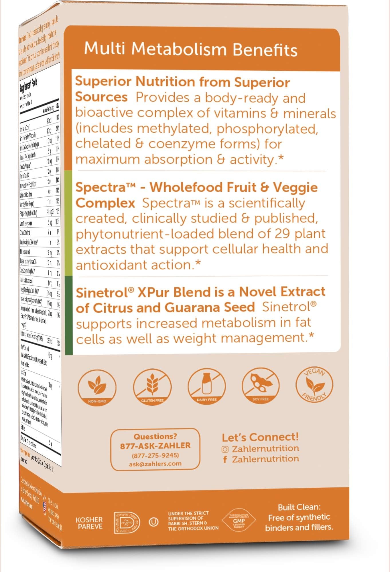 Zahler Multivitamin Metabolism spectra ingredients label closeup.