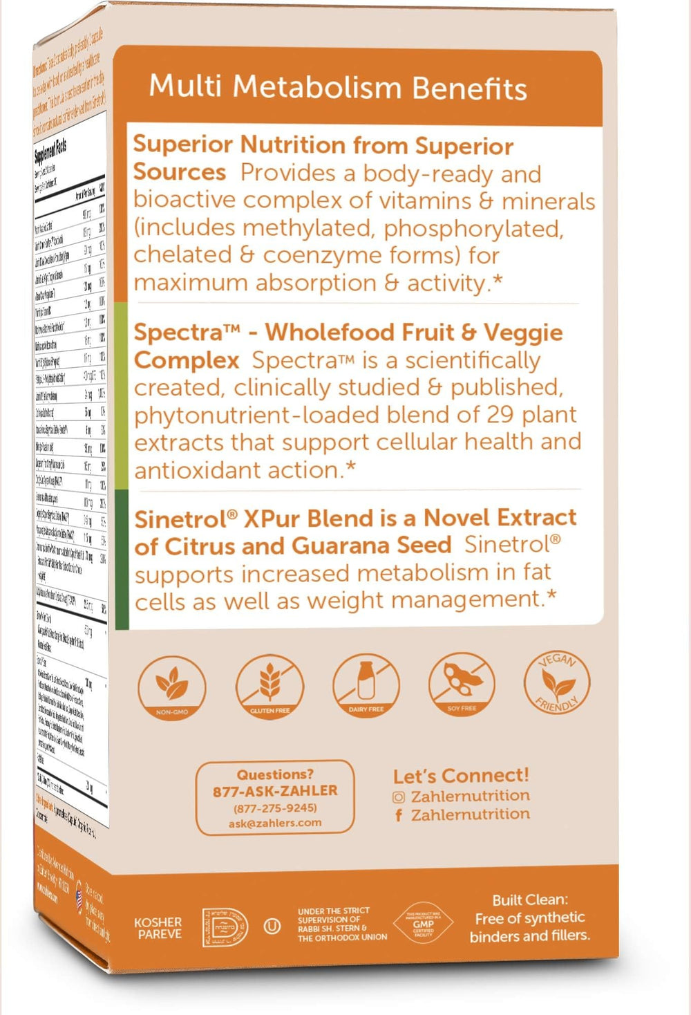Zahler Multivitamin Metabolism spectra ingredients label closeup.
