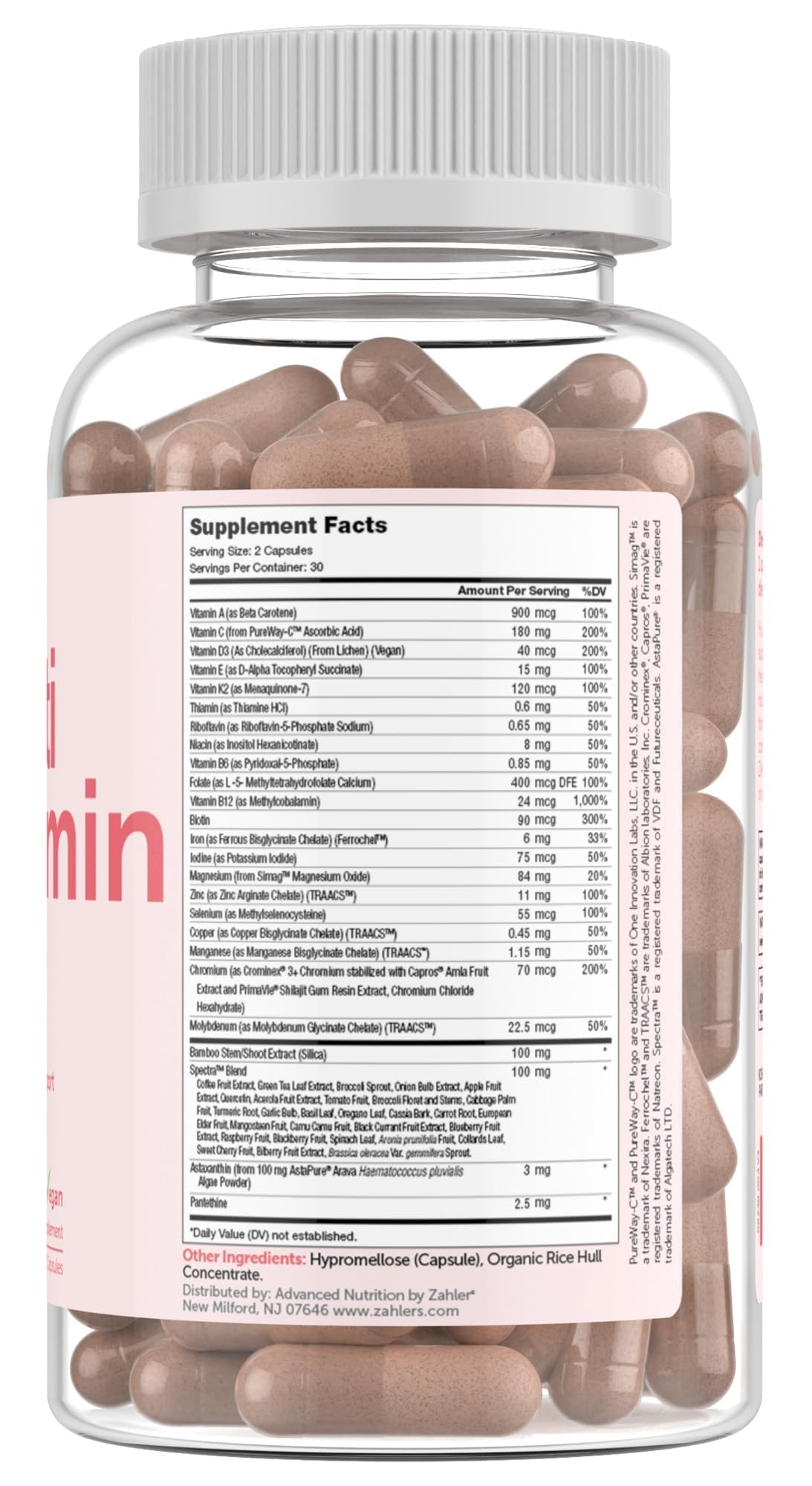 Zahler Multivitamin packaging shows kosher certification and vegan-friendly formulation.