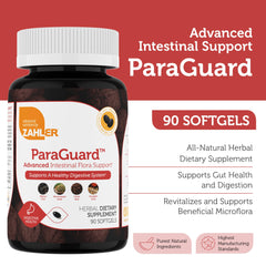 Close-up of Zahler Paraguard softgels for digestion support.