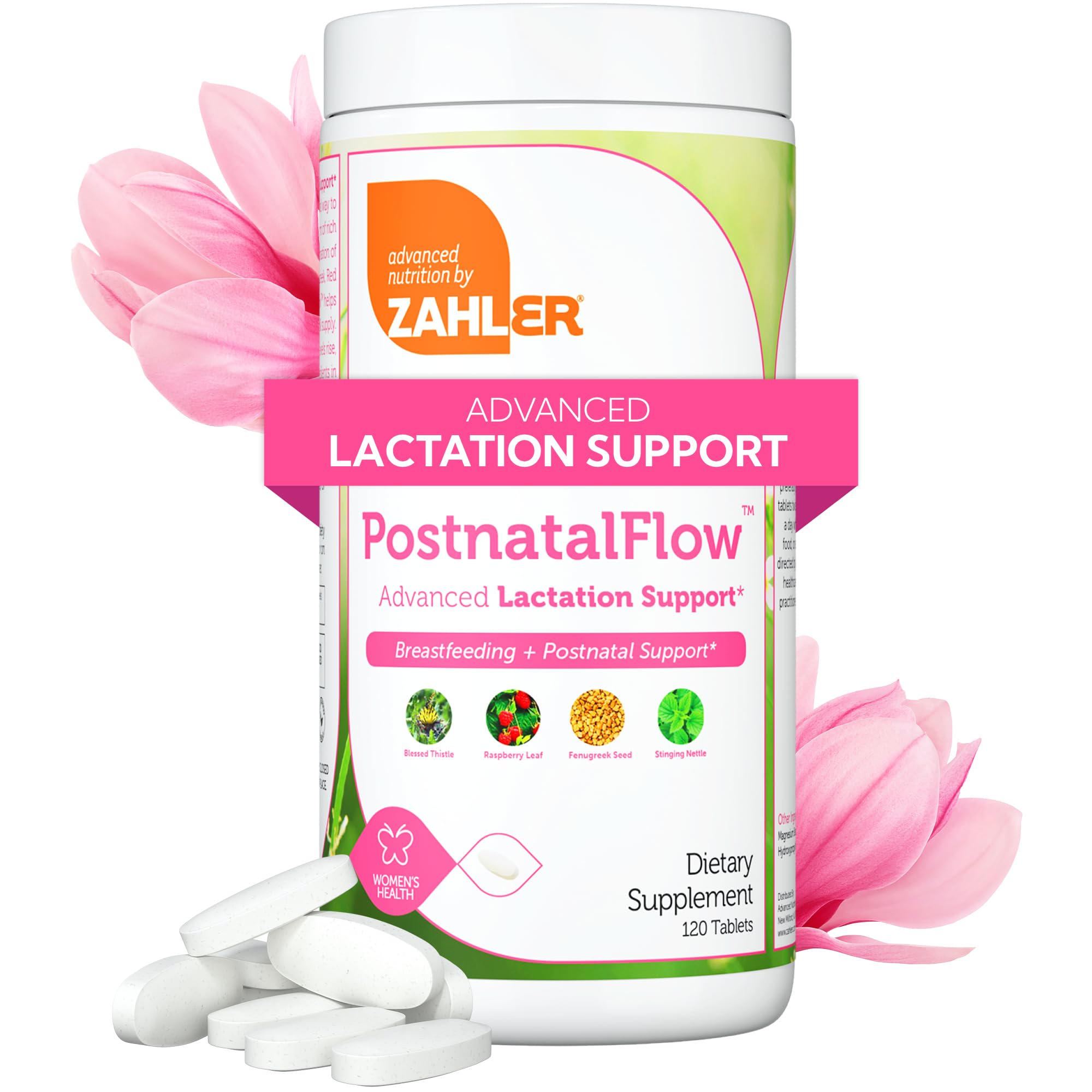 Zahler Postnatal Flow bottle front view showing label for lactation support