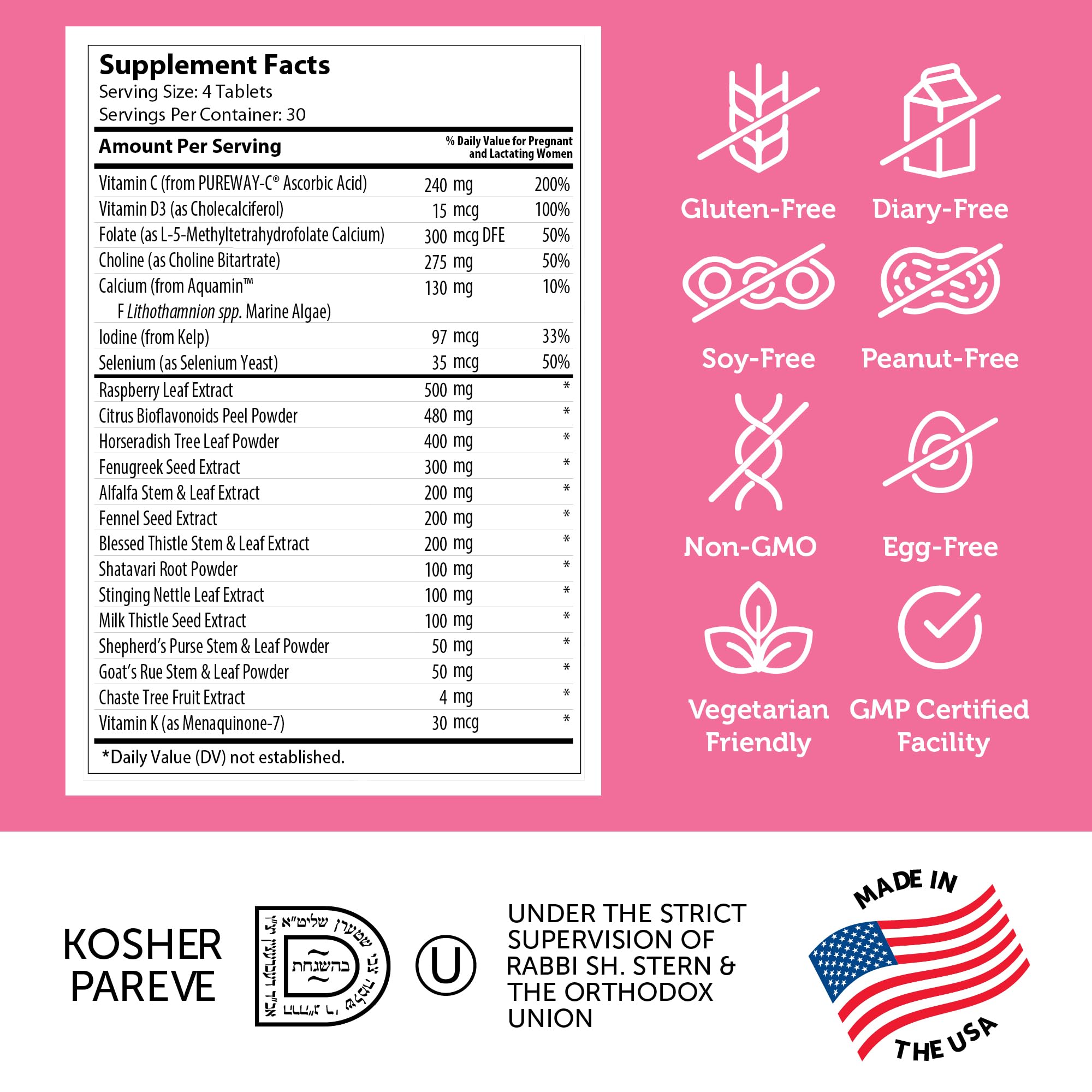 Zahler Postnatal Flow label detail with non-GMO claim