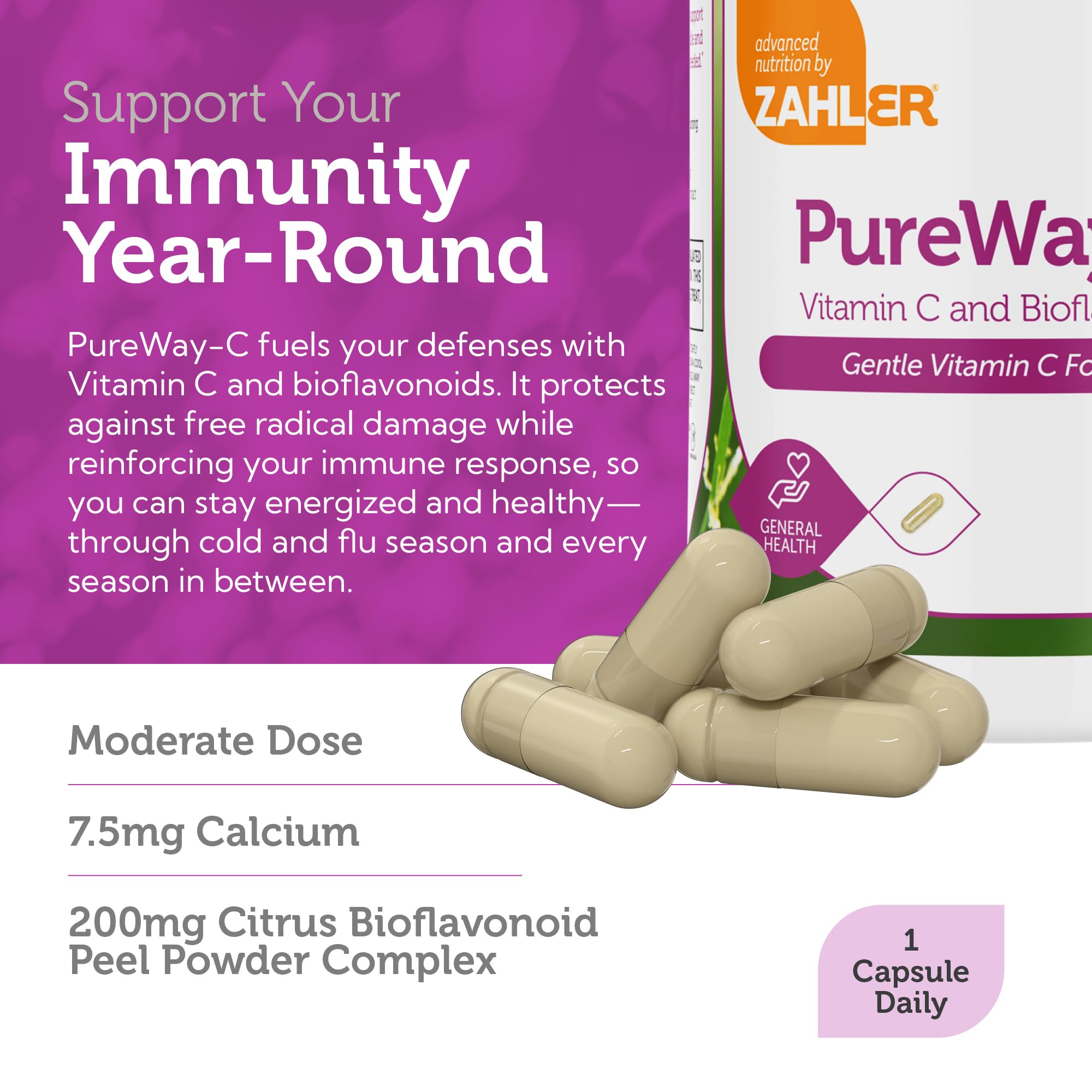 Zahler PureWay-C capsule close-up highlights gentle digestion.