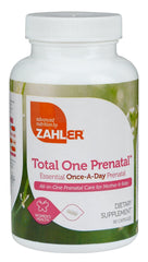 Zahler Total One Prenatal bottle shows an easy one-a-day format for pregnancy support.