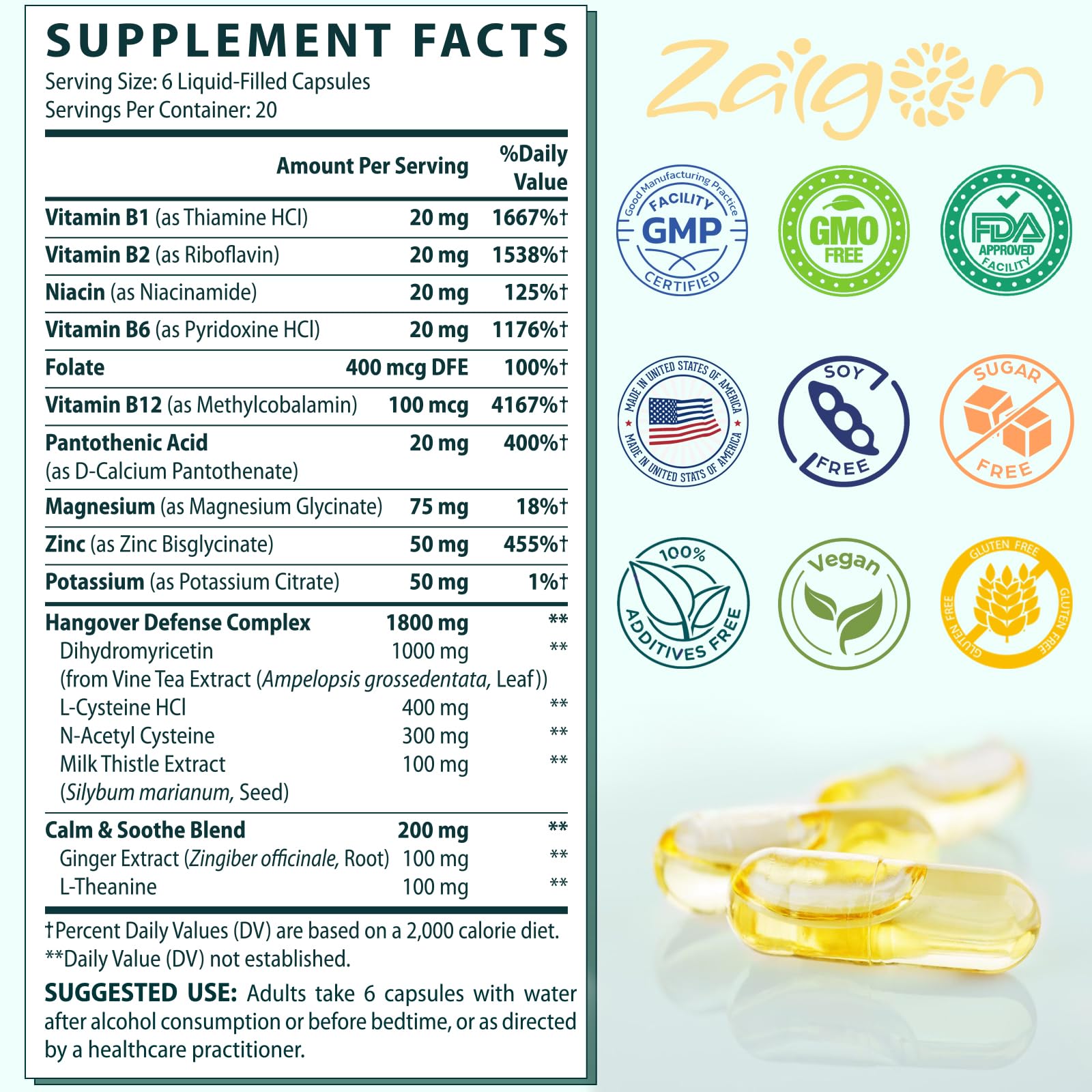 Zaigon brand label detail showing vegan and allergen information.