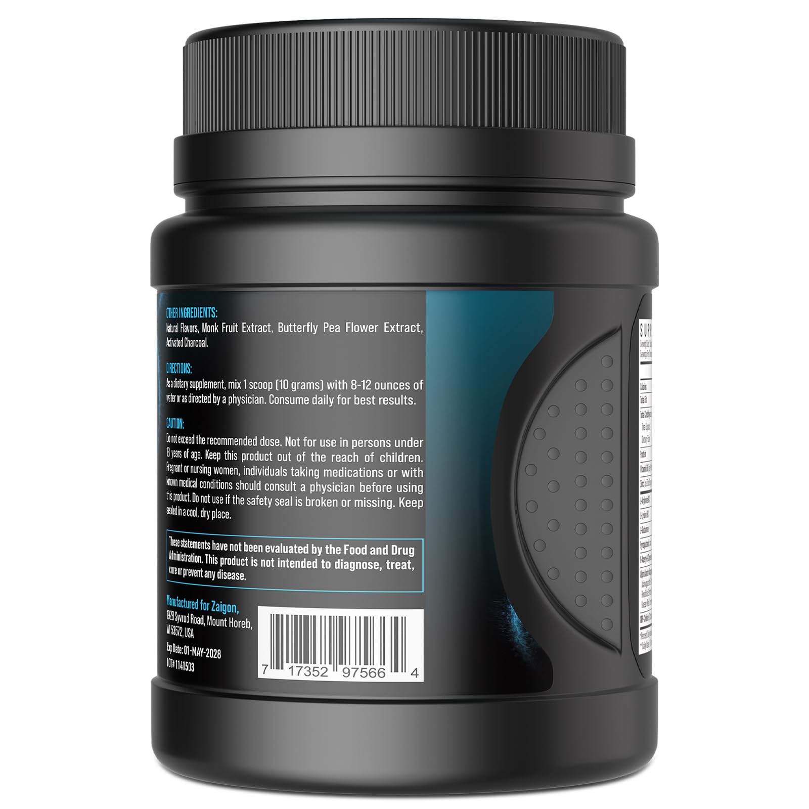 Zaigon HGH label closeup reveals transparent ingredient dosages for trusted quality.