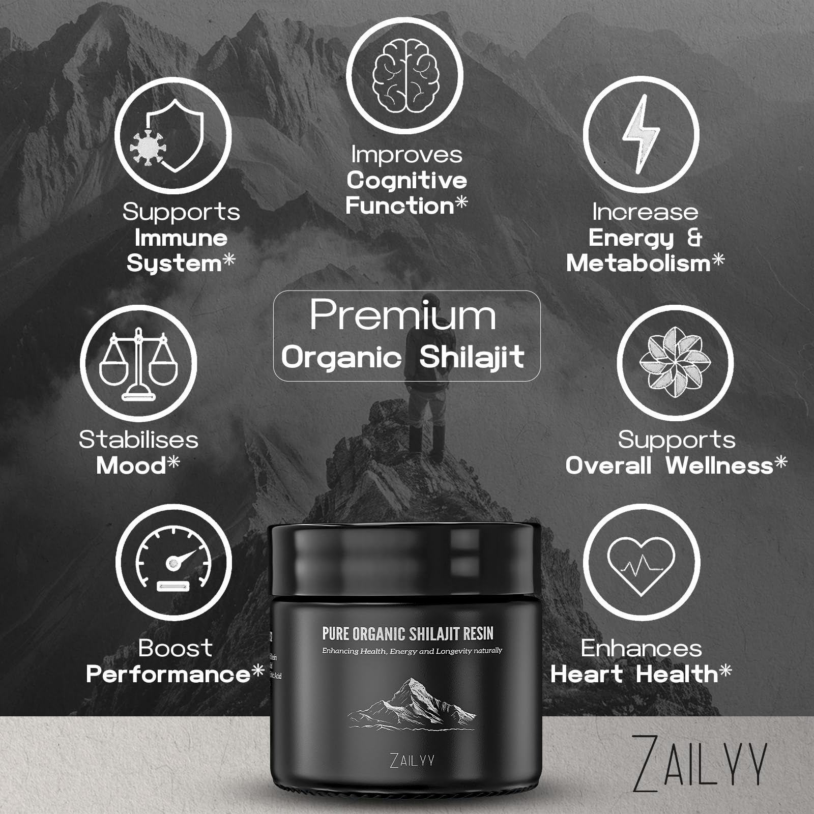 ZAILYY Fulvic-acid rich resin illustrating potent mineral content.