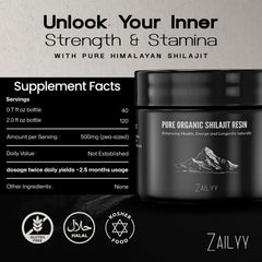ZAILYY Organic and Non-GMO Shilajit resin.