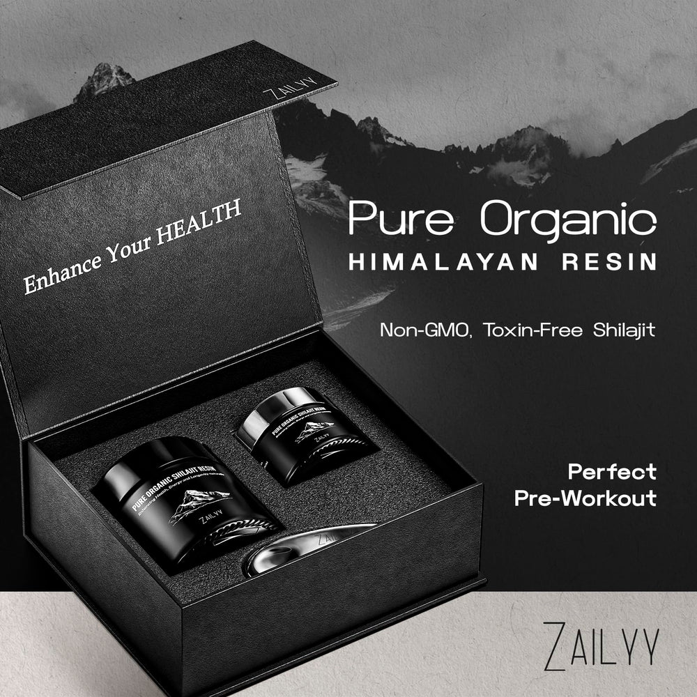 ZAILYY Shilajit resin tube with spoon highlighting mineral-rich resin.