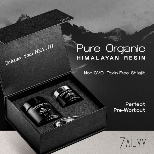 ZAILYY Shilajit resin tube with spoon highlighting mineral-rich resin.