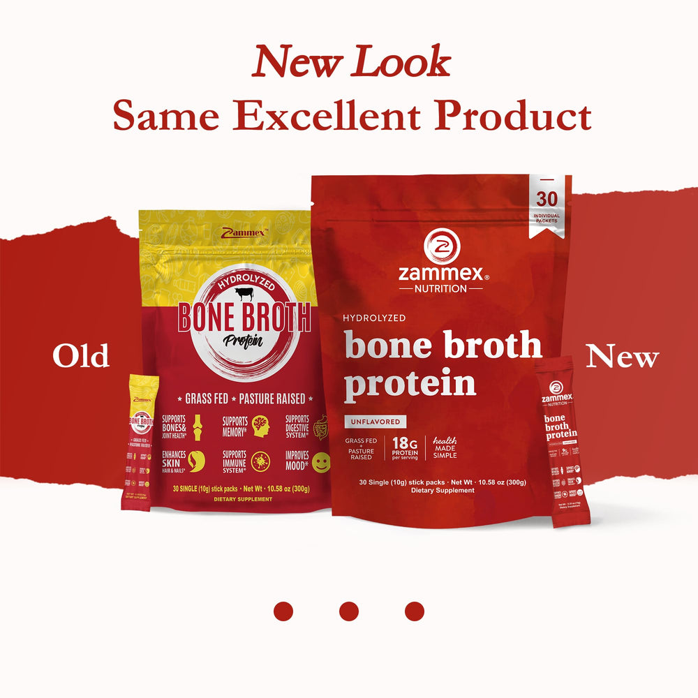 Zammex 18g bone broth protein serve ideal for post-workout recovery and daily use.