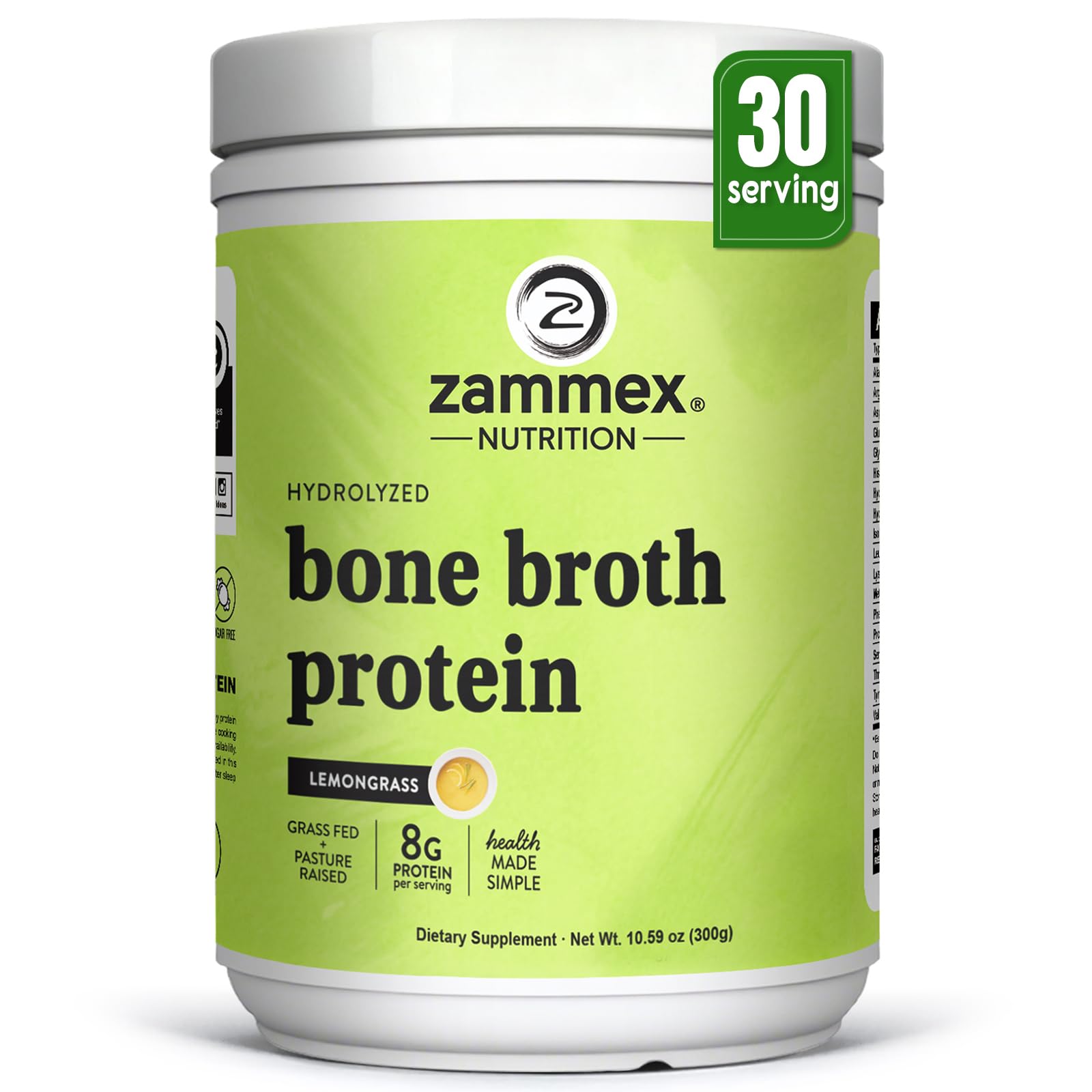Zammex beef bone broth protein lemongrass tub, ideal for daily protein boost.