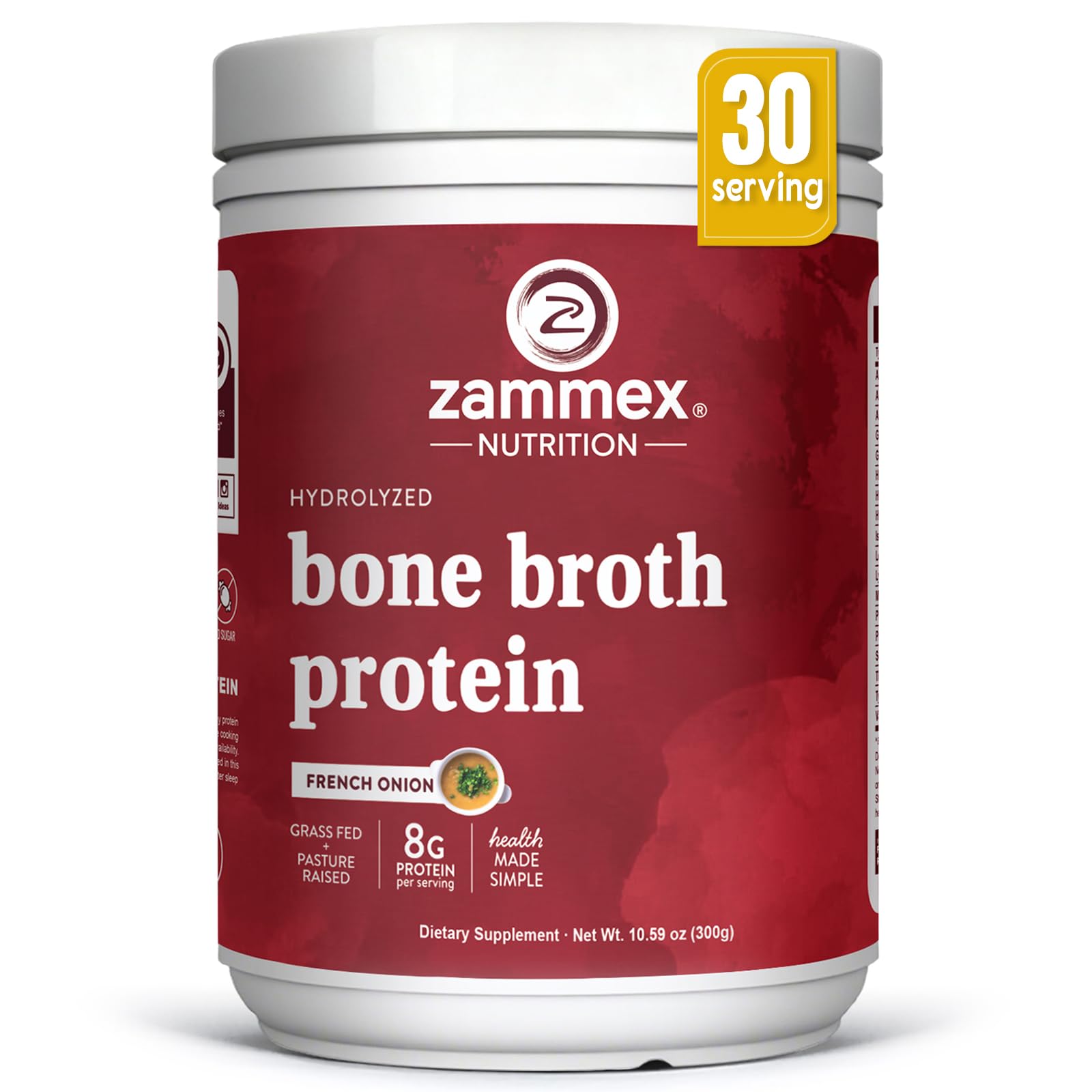 Zammex Beef Bone Broth Protein Powder scoop ready to mix for 8g protein per serving
