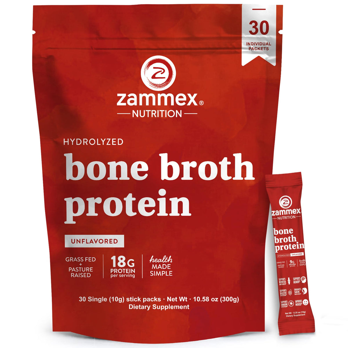 Zammex Bone Broth Packets 18g collagen for convenient protein on the go.