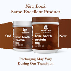 Zammex bone broth powder chocolate scoop ready for protein shakes.