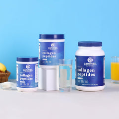 Zammex Collagen Peptides powder packaging emphasizes grass-fed, Non-GMO quality
