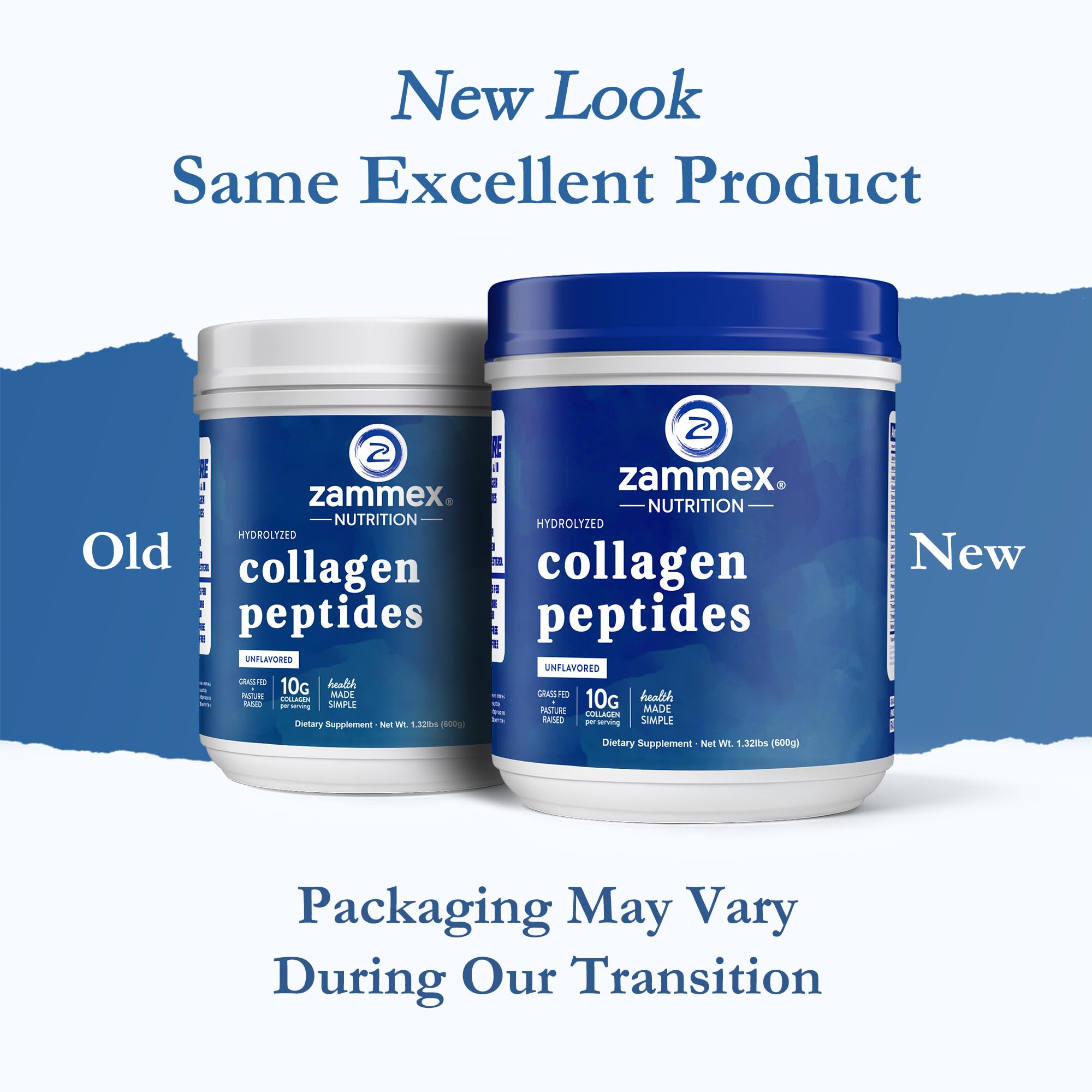 Zammex Collagen Peptides powder with scoop shows simple portion control for daily intake