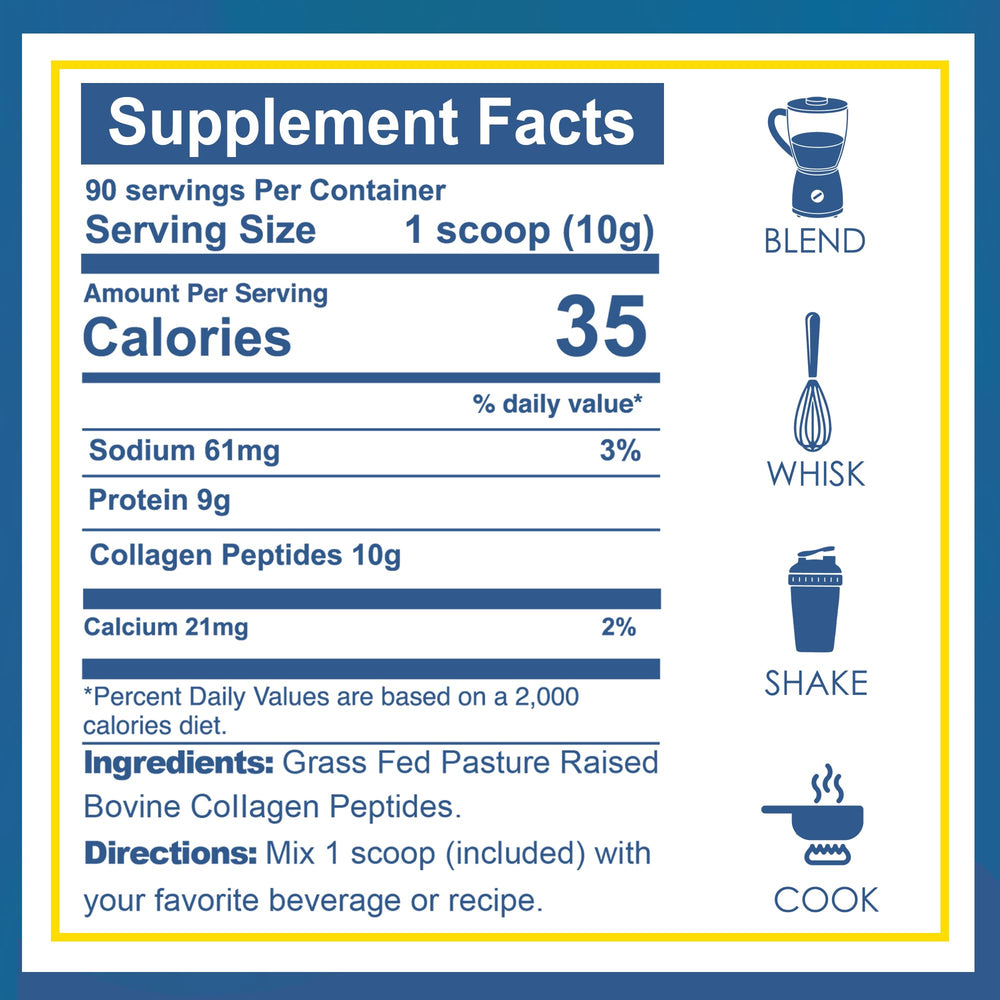 Zammex collagen peptides scoop beside the jar for precise daily servings.